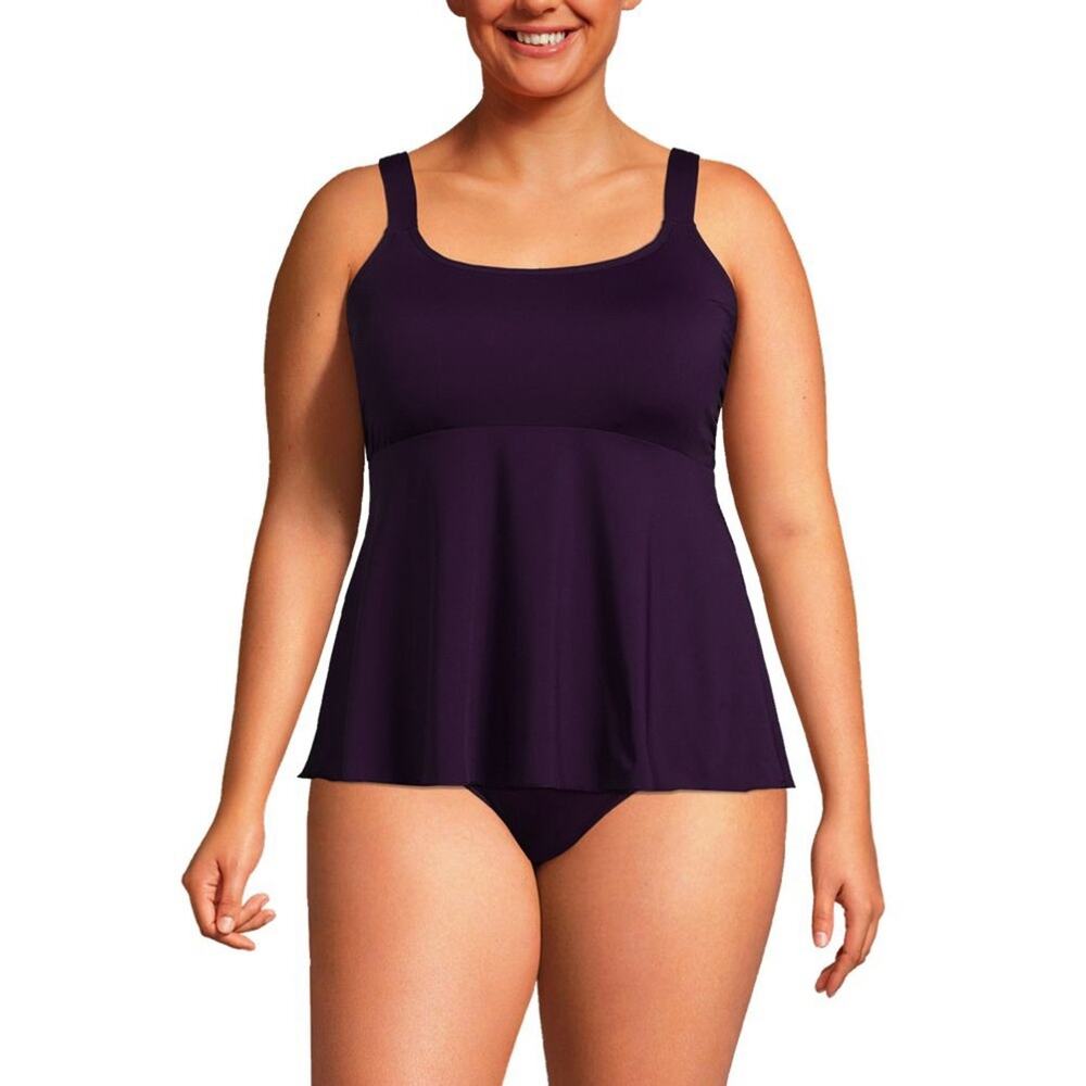NEW Lands End Adjustable Scoop Neck Flutter Tankini Top in Purple - Size 1X